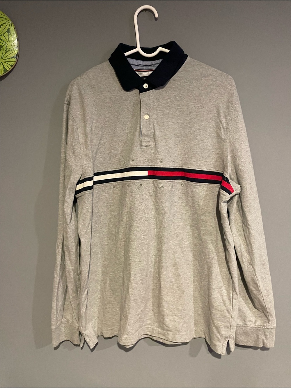 Y2K tommy hilfiger long sleeve Polo Shirt Grey Size XL